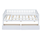 Holaki Twin Size Wood Kids' Bed With Guardrails And 2 Storage Drawers, Gray