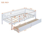 Holaki Twin Size Wood Kids' Bed With Guardrails And 2 Storage Drawers, Gray