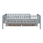 Holaki Twin Size Wood Kids' Bed With Guardrails And 2 Storage Drawers, Gray