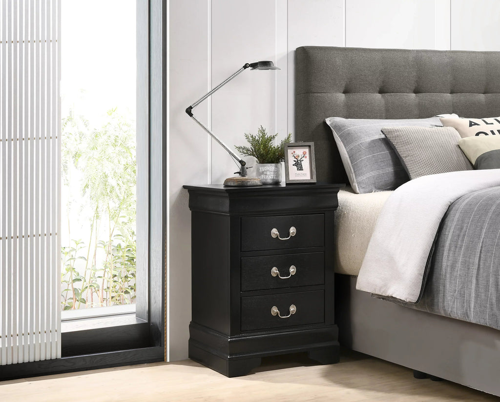Glory Furniture Louis Phillipe 3 Drawer Nightstand, Black - G3150-3N
