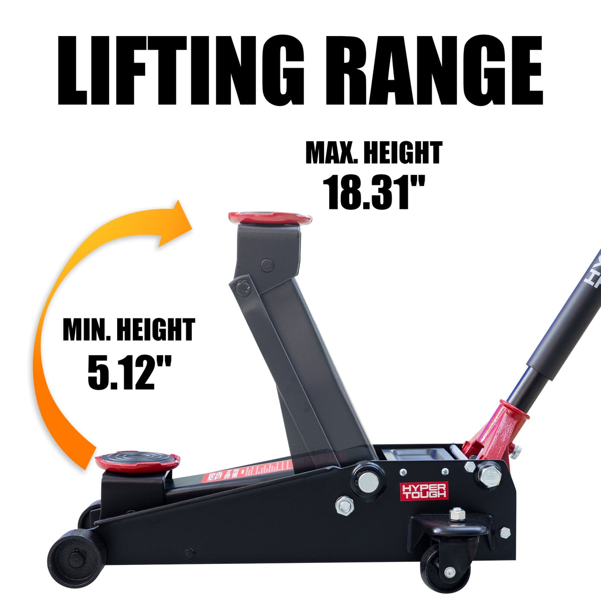 Hyper Tough 3 Ton Dual Pump Floor Jack, 5-1/8–18-5/16 in, Cars/Trucks/SUVs