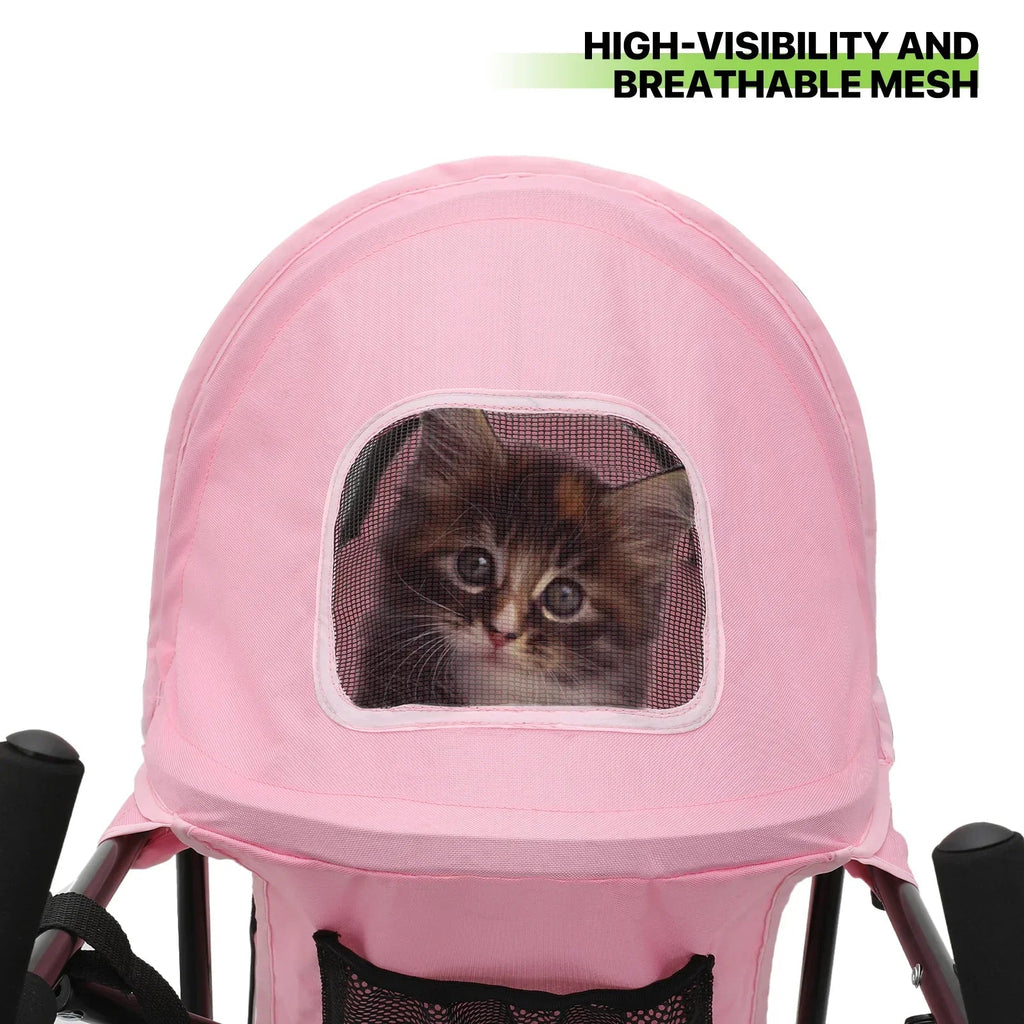Magshion 4 Wheel Foldable Pet Stroller for Small Medium Dogs, Pink, 22 lbs